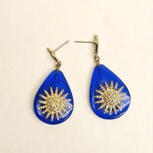 Marlyn Schiff Blue and Gold Starburst Studded Earrings